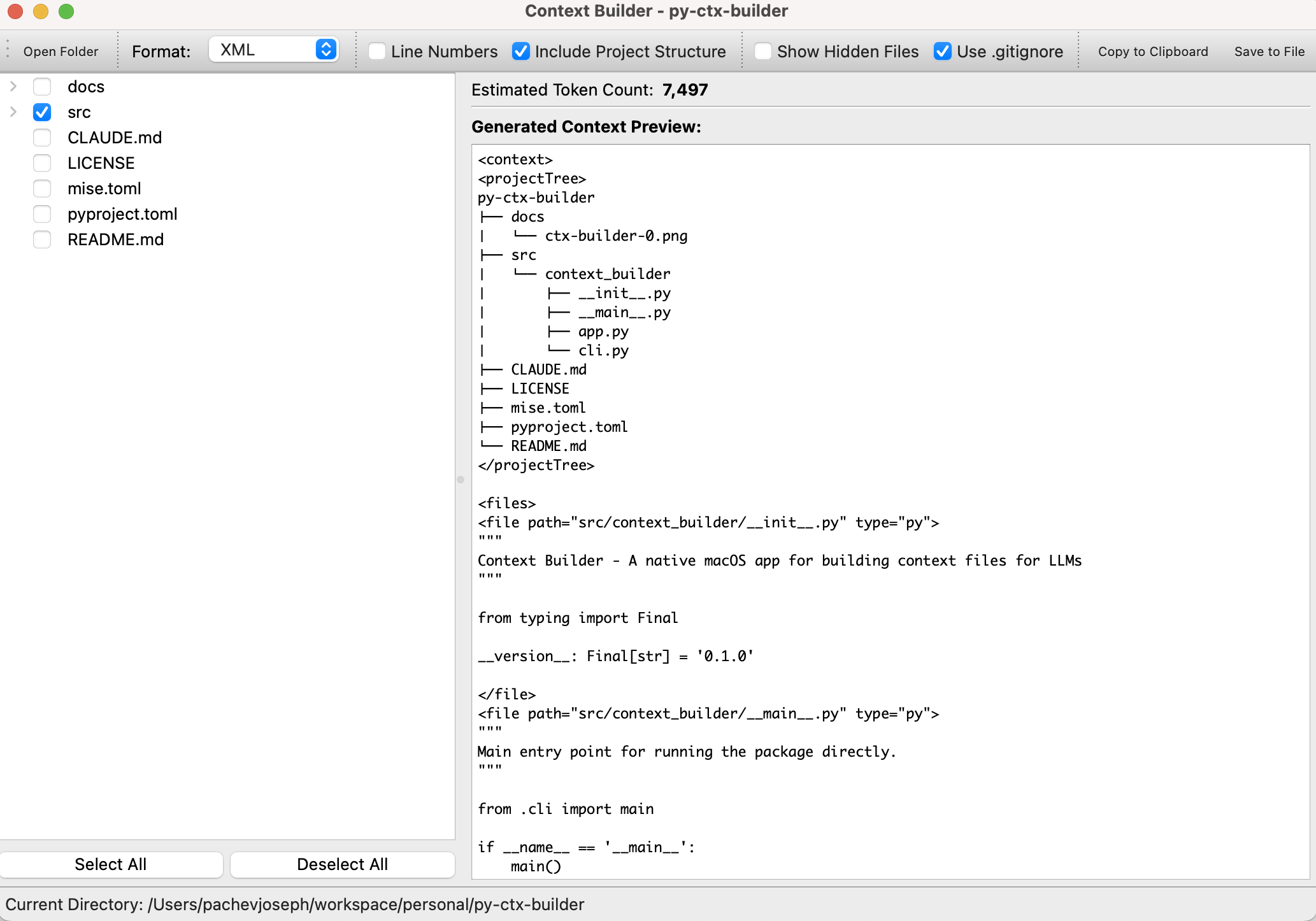 Screenshot of the GUI Files-to-Prompt application